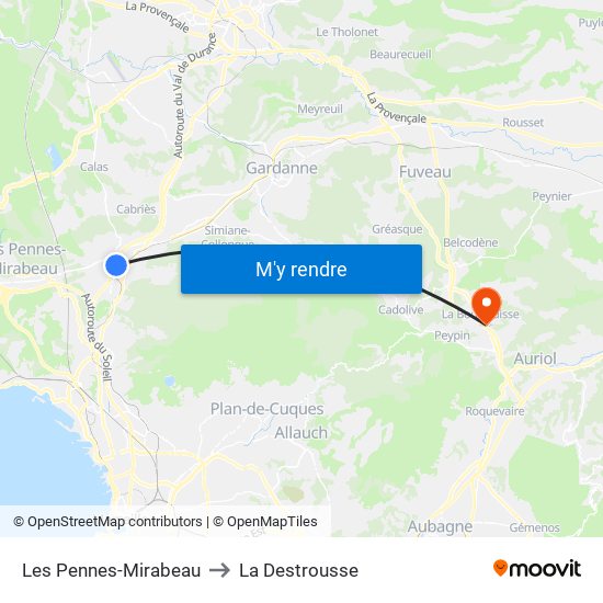 Les Pennes-Mirabeau to La Destrousse map