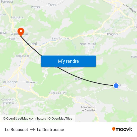 Le Beausset to La Destrousse map