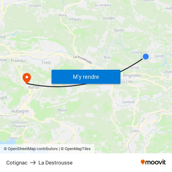 Cotignac to La Destrousse map