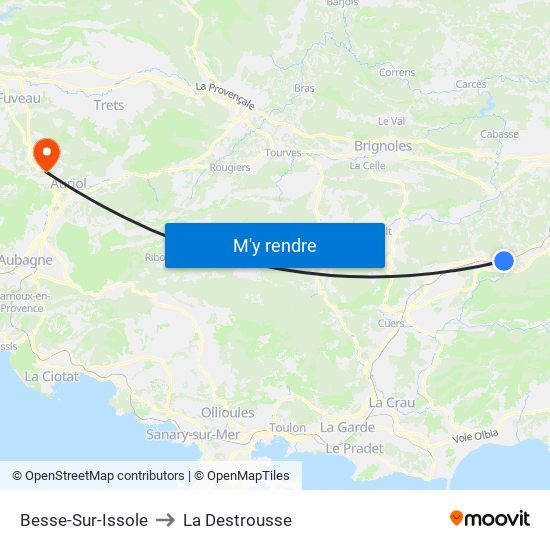 Besse-Sur-Issole to La Destrousse map