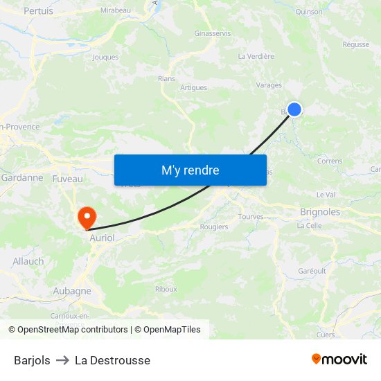 Barjols to La Destrousse map