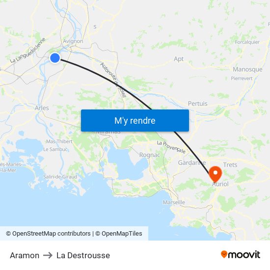 Aramon to La Destrousse map