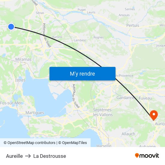 Aureille to La Destrousse map