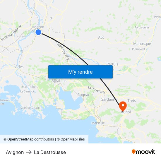 Avignon to La Destrousse map