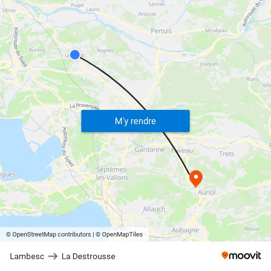 Lambesc to La Destrousse map
