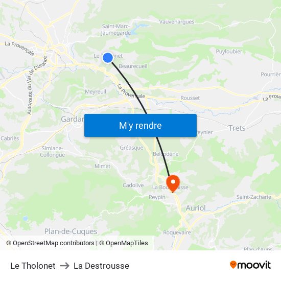 Le Tholonet to La Destrousse map