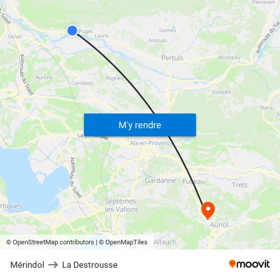 Mérindol to La Destrousse map