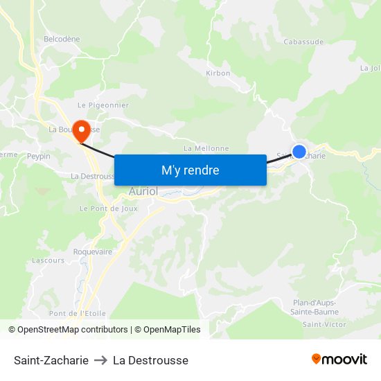 Saint-Zacharie to La Destrousse map