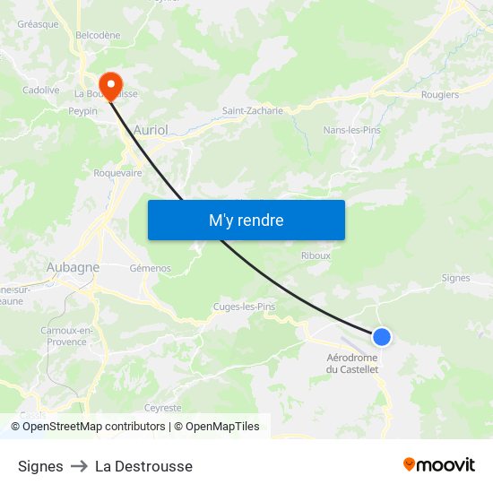 Signes to La Destrousse map