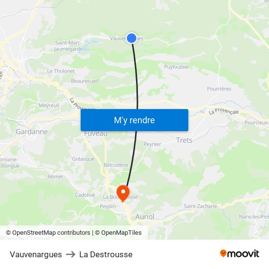 Vauvenargues to La Destrousse map