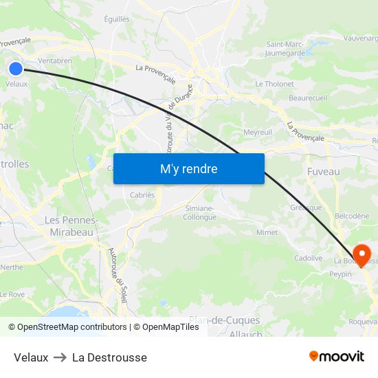 Velaux to La Destrousse map