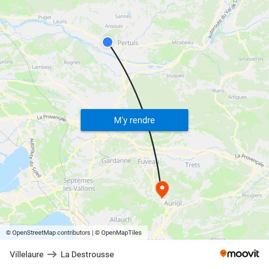 Villelaure to La Destrousse map