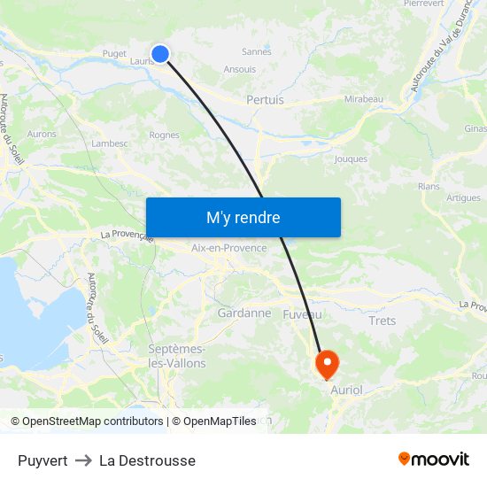 Puyvert to La Destrousse map