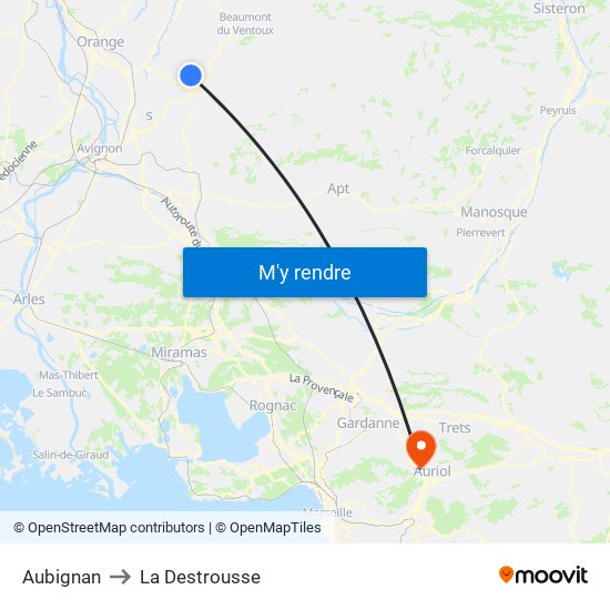 Aubignan to La Destrousse map