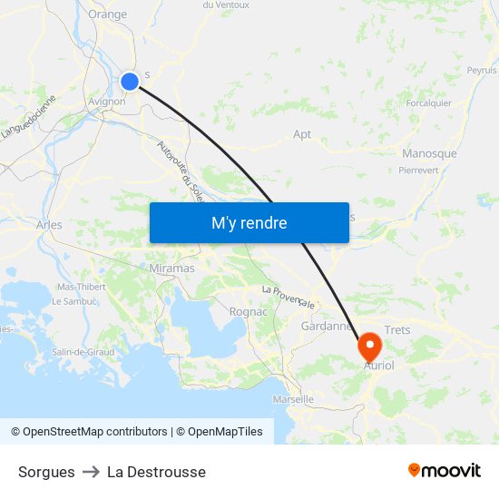 Sorgues to La Destrousse map
