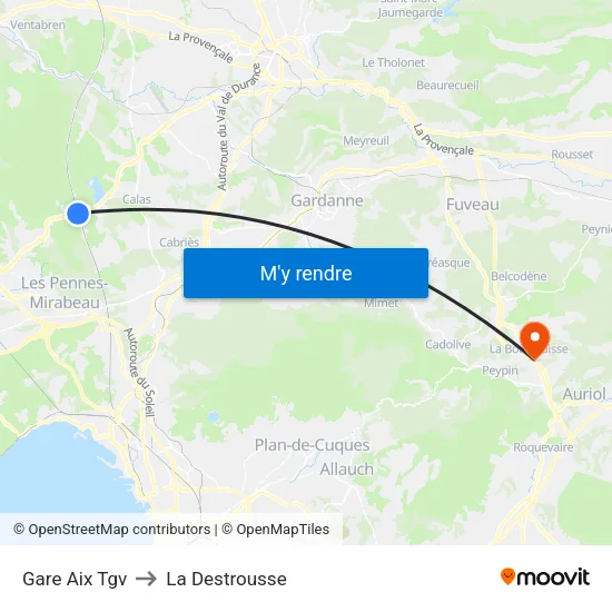 Gare Aix Tgv to La Destrousse map