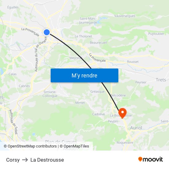 Corsy to La Destrousse map