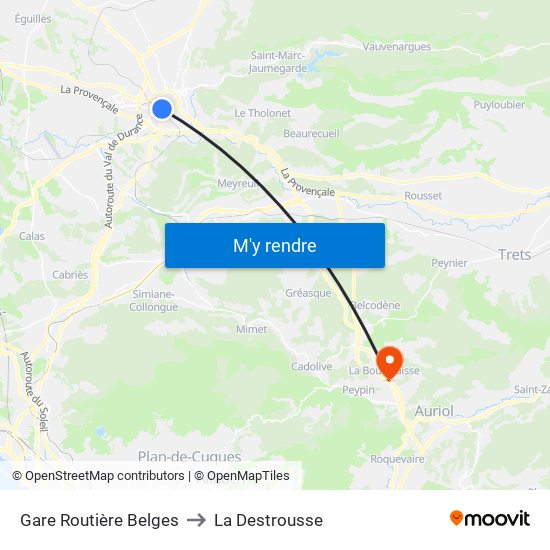 Gare Routière Belges to La Destrousse map