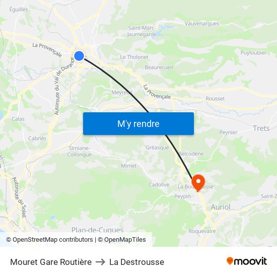 Mouret Gare Routière to La Destrousse map