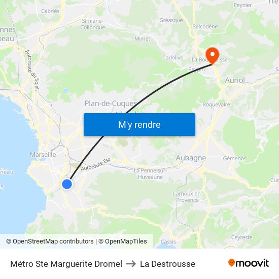 Métro Ste Marguerite Dromel to La Destrousse map