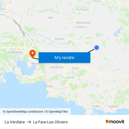 La Verdière to La Fare-Les-Oliviers map
