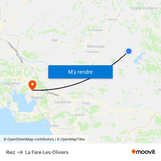 Riez to La Fare-Les-Oliviers map