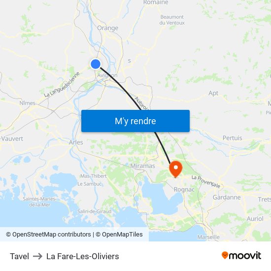 Tavel to La Fare-Les-Oliviers map