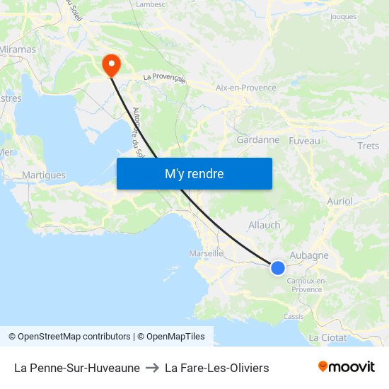 La Penne-Sur-Huveaune to La Fare-Les-Oliviers map