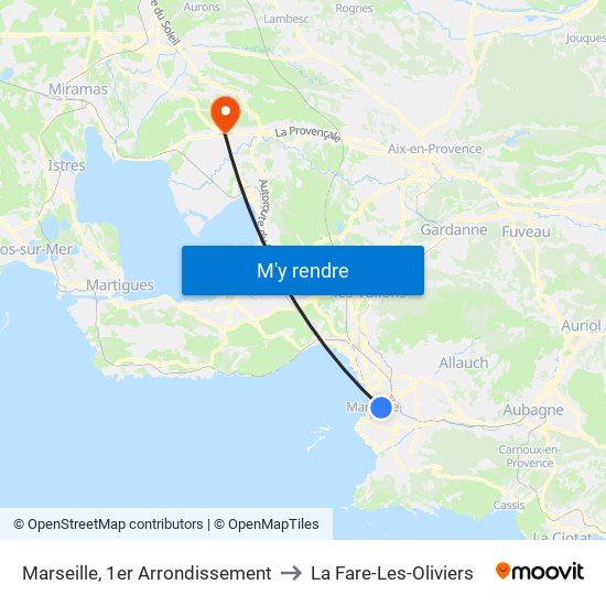 Marseille, 1er Arrondissement to La Fare-Les-Oliviers map