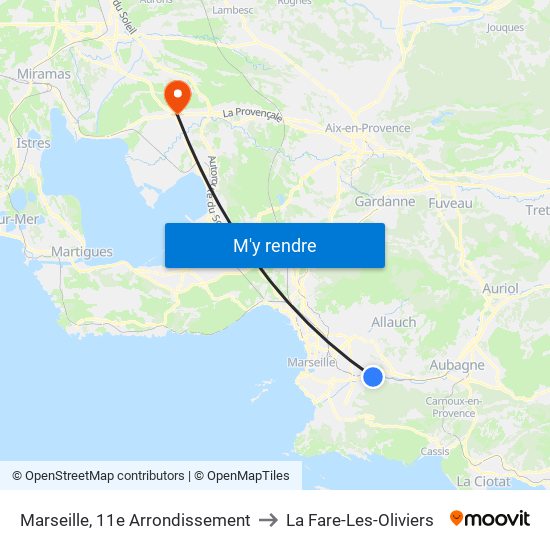 Marseille, 11e Arrondissement to La Fare-Les-Oliviers map