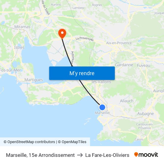 Marseille, 15e Arrondissement to La Fare-Les-Oliviers map