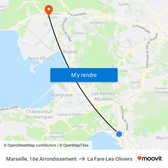 Marseille, 16e Arrondissement to La Fare-Les-Oliviers map