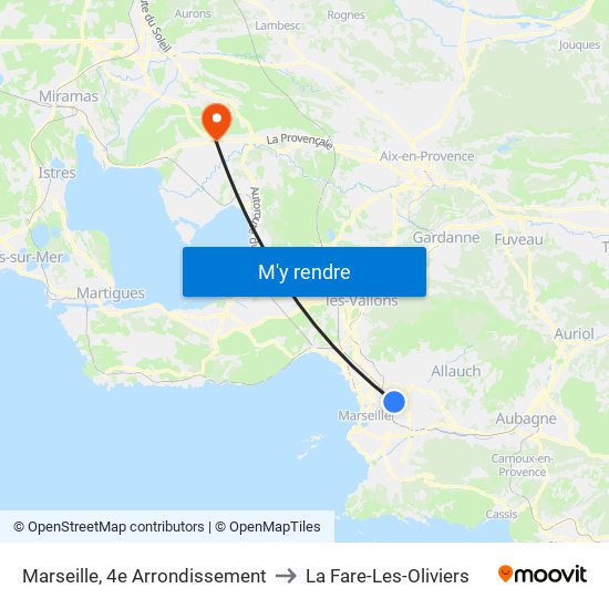 Marseille, 4e Arrondissement to La Fare-Les-Oliviers map