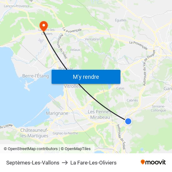 Septèmes-Les-Vallons to La Fare-Les-Oliviers map