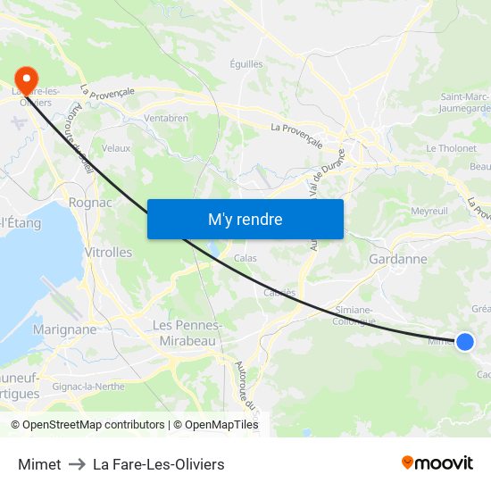 Mimet to La Fare-Les-Oliviers map