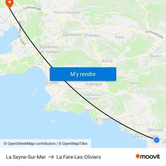 La Seyne-Sur-Mer to La Fare-Les-Oliviers map