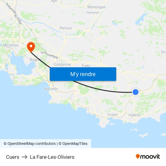 Cuers to La Fare-Les-Oliviers map