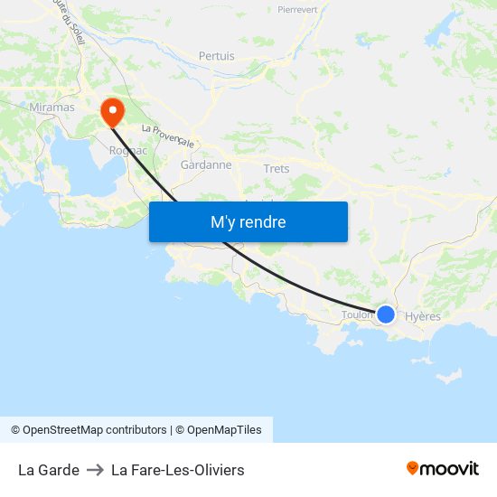La Garde to La Fare-Les-Oliviers map