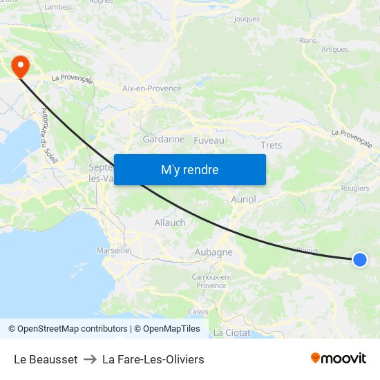 Le Beausset to La Fare-Les-Oliviers map