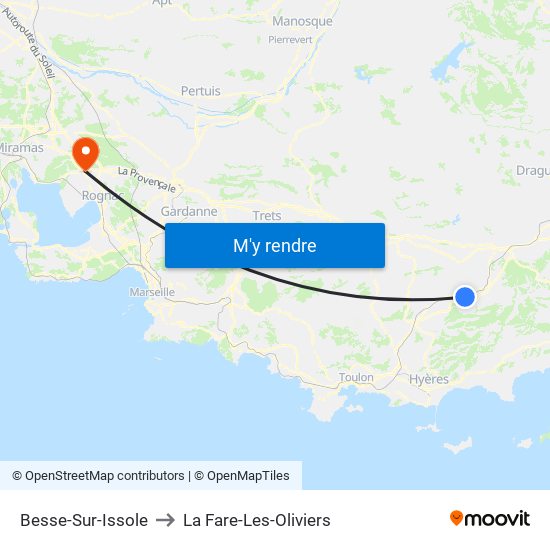 Besse-Sur-Issole to La Fare-Les-Oliviers map