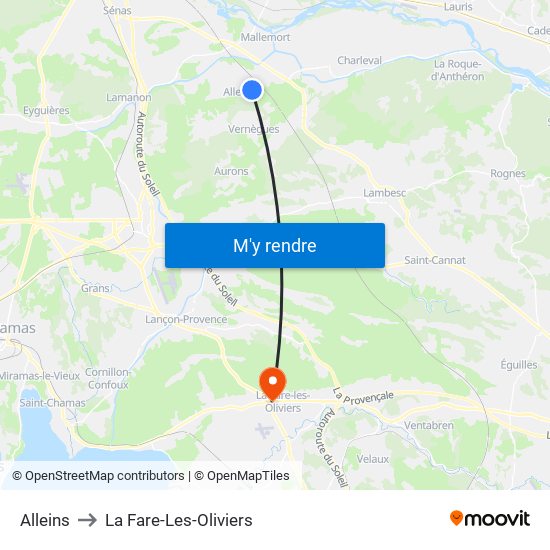 Alleins to La Fare-Les-Oliviers map