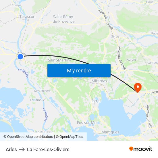 Arles to La Fare-Les-Oliviers map