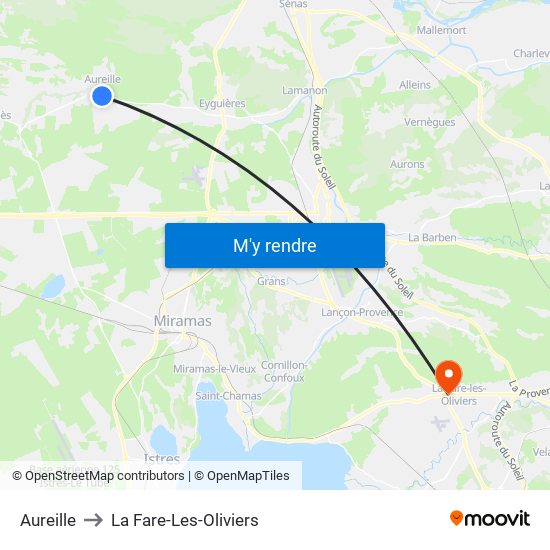 Aureille to La Fare-Les-Oliviers map
