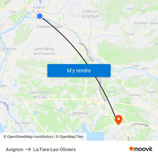 Avignon to La Fare-Les-Oliviers map