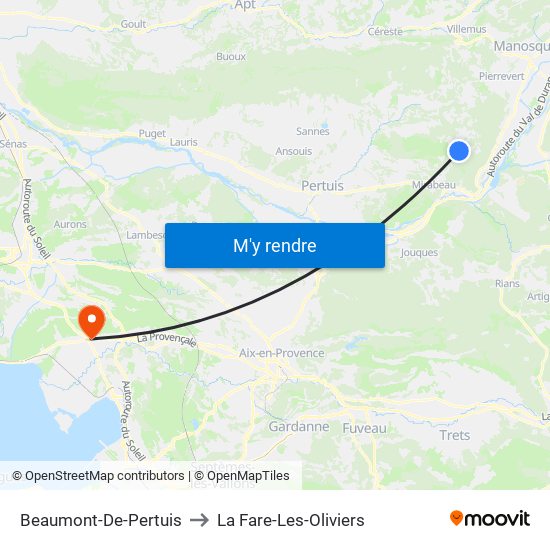 Beaumont-De-Pertuis to La Fare-Les-Oliviers map