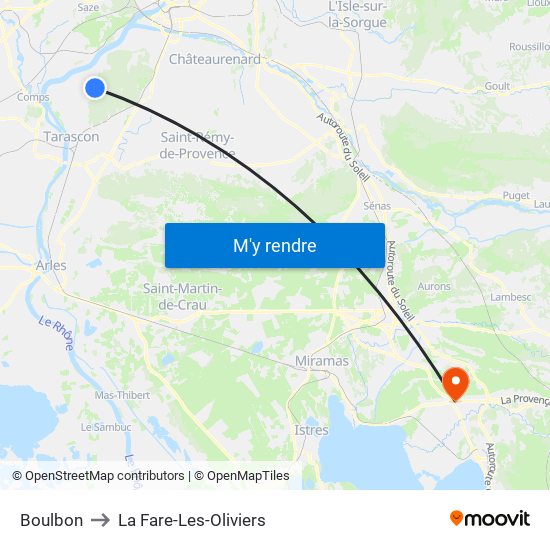Boulbon to La Fare-Les-Oliviers map