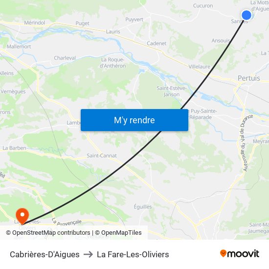 Cabrières-D'Aigues to La Fare-Les-Oliviers map