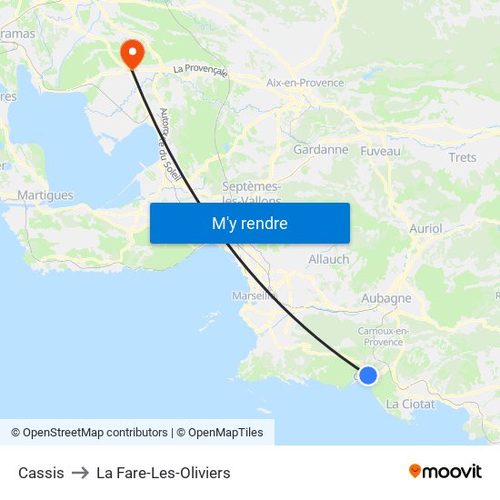 Cassis to La Fare-Les-Oliviers map