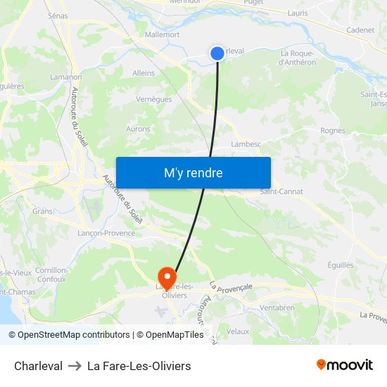 Charleval to La Fare-Les-Oliviers map