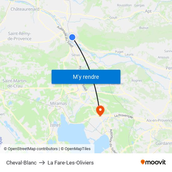 Cheval-Blanc to La Fare-Les-Oliviers map